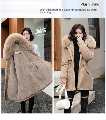 Women Parka Fashion Long Coat Wool Liner Hooded Parkas 2023 New Winter Jacket Slim with Fur Collar Warm Snow Wear Padded Clothes