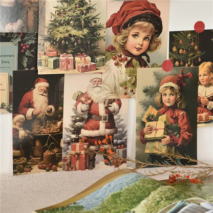 10Pcs Retro Christmas Cards Cartoon Postcards Message Greeting Card 4x6" Gift Wish Card Atmosphere Decorative Card With Stickers