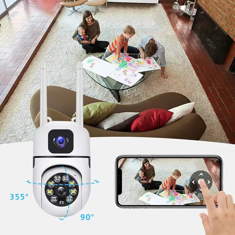 WiFi IP Camera Security Protection Dual Lens Dual Screen Wireless Indoor Monitor Auto Track PTZ CCTV Video Surveillance V380 Pro
