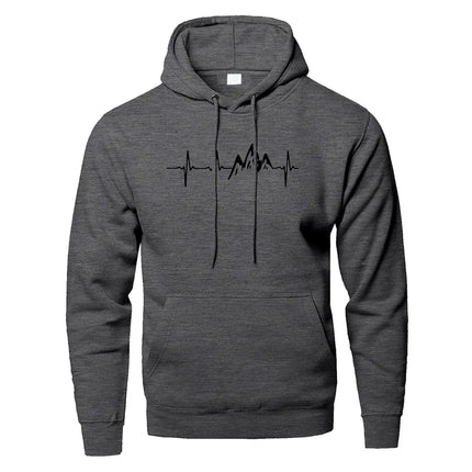 Mountain Heartbeat Hoodies for Man Sweatshirt Autumn Long Sleeve Hooded Sweatshirt Hoodie Black Gray Sportswear