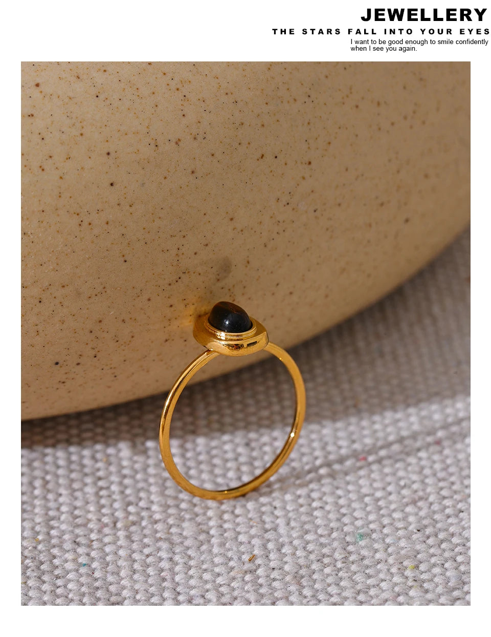 Yhpup Fashion Natural Stone Stainless Steel Oval Thin Chic Ring Women 18K PVD Plated Waterproof Jewelry Accessories 2024 Gift