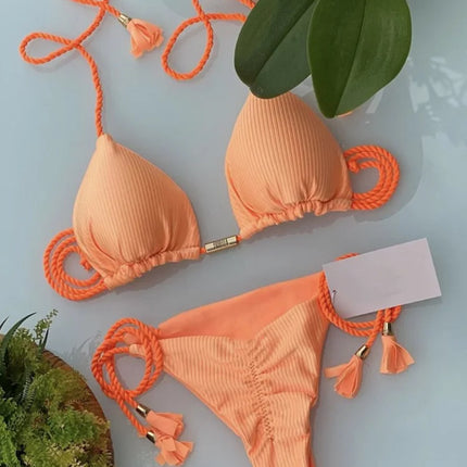 New Women Bikini Backless Rope Triangle Swimsuit Multicolor