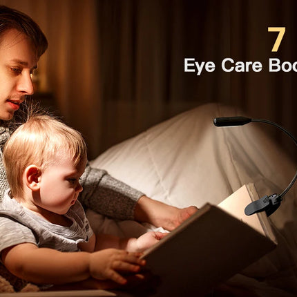 7 LED Book Light USB Rechargeable Reading Light 3-Level Warm Cool White Daylight Portable Flexible Easy Clip Night Reading Lamp