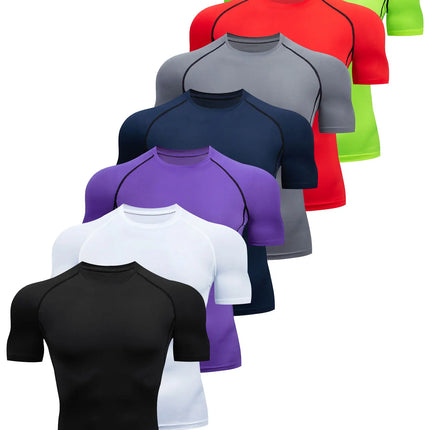 Men's Compression Top, Active Mid Stretch Breathable Moisture Wicking Workout T-shirt For Outdoor Sports
