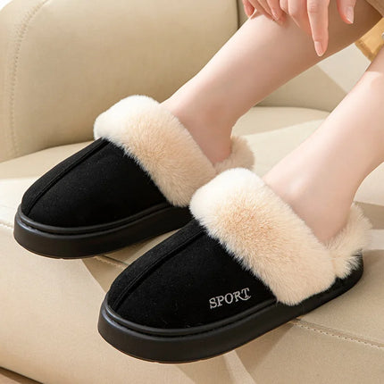 Lucyever Winter Platform Plush Slippers for Women Warm Fluffy Faux Fur Snow Boots Woman Non Slip Sole Cotton Padded Shoes Mujer