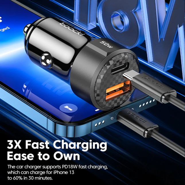 Toocki 50W Car Charger USB C Quick Charge QC PD 3.0 Type C Fast Charging for iPhone 14 Pro Max Xiaomi POCO Samsung Car Charger