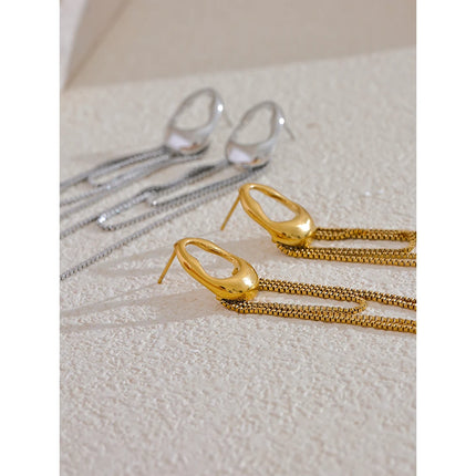 Yhpup 316L Stainless Steel Geometric Tassel Chain Drop Dangle Earrings for Women Temperament Popular Waterproof Jewelry Gift