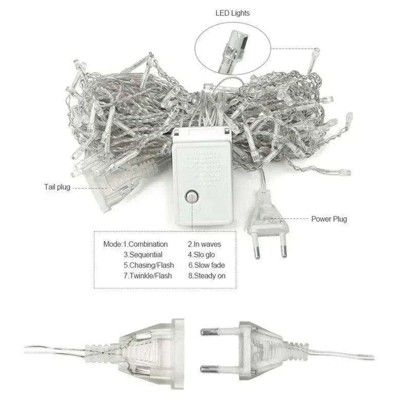 EU plug 1.5x1.5M 2x3M Christmas Garlands LED String Christmas Net Light Fairy Xmas Party Garden Wedding Decoration Curtain Light