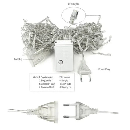EU plug 1.5x1.5M 2x3M Christmas Garlands LED String Christmas Net Light Fairy Xmas Party Garden Wedding Decoration Curtain Light