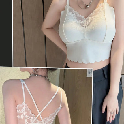 French Lace Beautiful Back Bra Fixed All-in-one Cup Comfortable and Push-up Traceless Wire-free Breast-retracting Sexy Sling