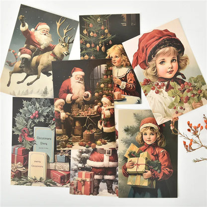 10Pcs Retro Christmas Cards Cartoon Postcards Message Greeting Card 4x6" Gift Wish Card Atmosphere Decorative Card With Stickers