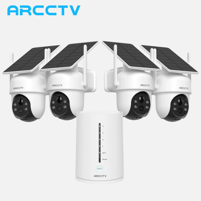 ARCCTV 4MP Wifi Solar Camera Kit Outdoor Wireless Security Surveillance Camera Set Siren Alarm Humanoid Detection Two Way Audio