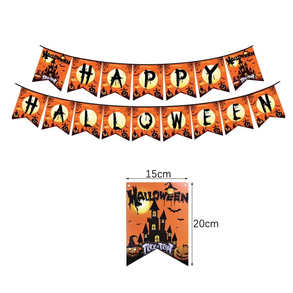 Halloween Hanging Banner Garland Bunting Pumkin Ghost Bat Paper Banner Door Hanging Ornaments Halloween Xmas Party Decoration