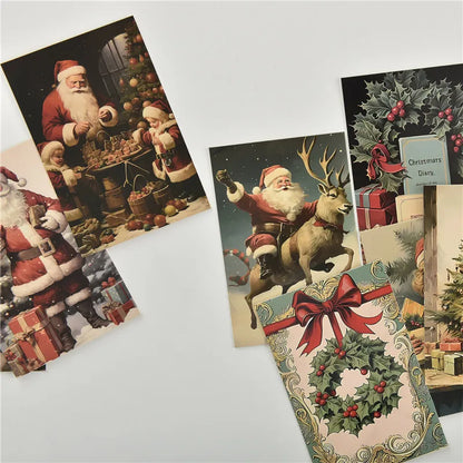 10Pcs Retro Christmas Cards Cartoon Postcards Message Greeting Card 4x6" Gift Wish Card Atmosphere Decorative Card With Stickers