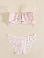 1 Set Elegant Erotic Lace Embroidery Breathable Fabric Lingeries : Push-Up Bra, Low Waist Sheer Panty - Ultimate Valentine's Day