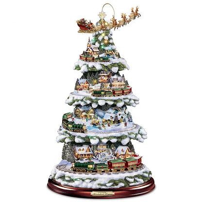 Christmas Tree Rotating Sculpture Train Decorations Paste Window  Stickers