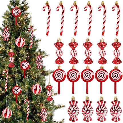 6pcs/box Christmas Tree Pendant Red Star Candy Snowflake Xmas Ball Ornament New Year 2025 Home Decoration Noel Gift Navidad 2024