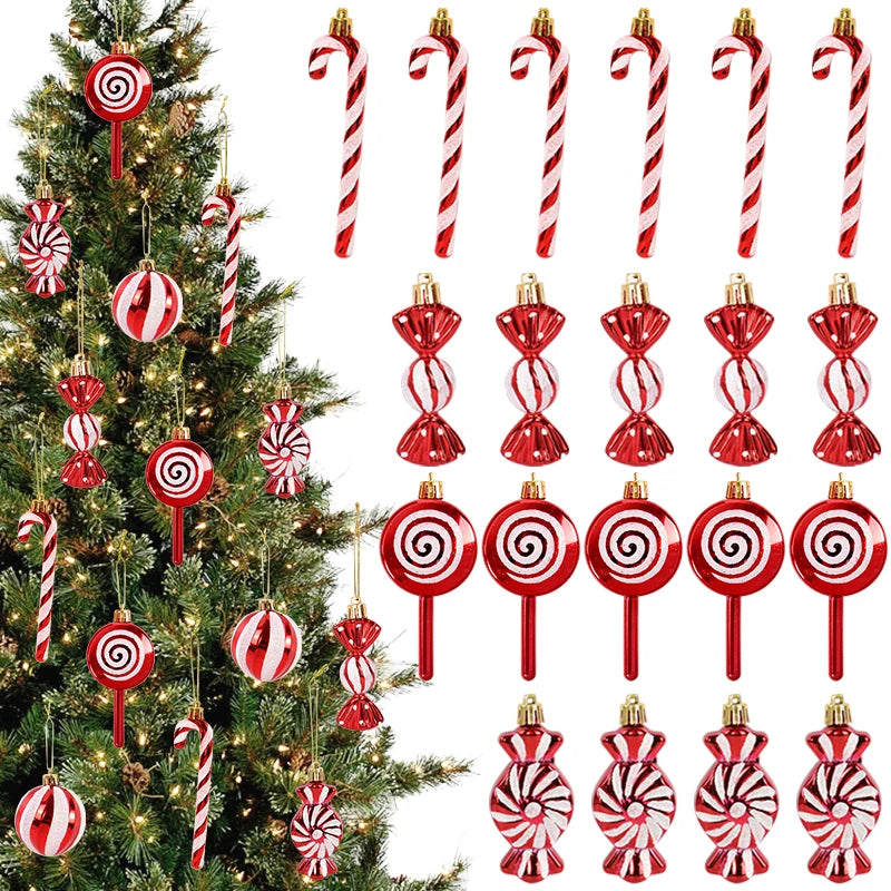 6pcs/box Christmas Tree Pendant Red Star Candy Snowflake Xmas Ball Ornament New Year 2025 Home Decoration Noel Gift Navidad 2024