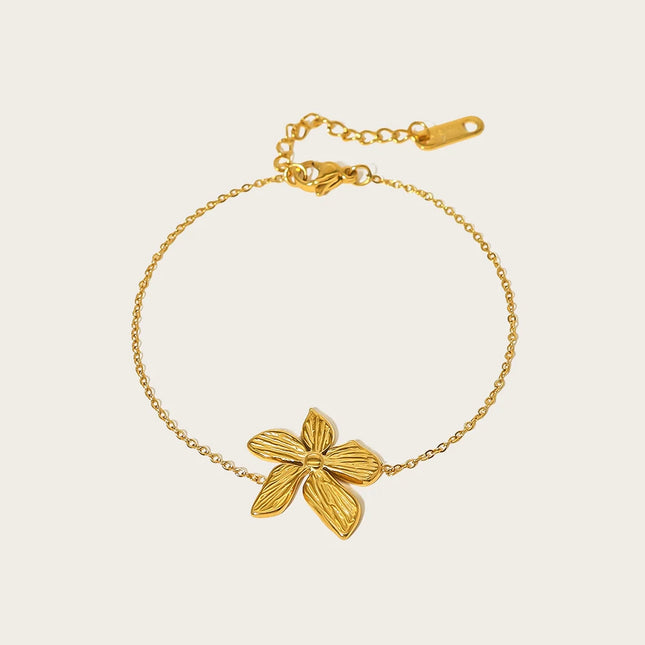 YACHAN Stainless Steel Flower Charm Bracelet for Women Trendy Simple 18K Gold Plated Waterproof Jewelry Accessories
