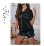 Women Silk Satin Pajamas Set Two-piece Pj Sets Sleepwear Loungewear Button-Down Pajama Women 2 Piece Pijama Homewear Shorts Set