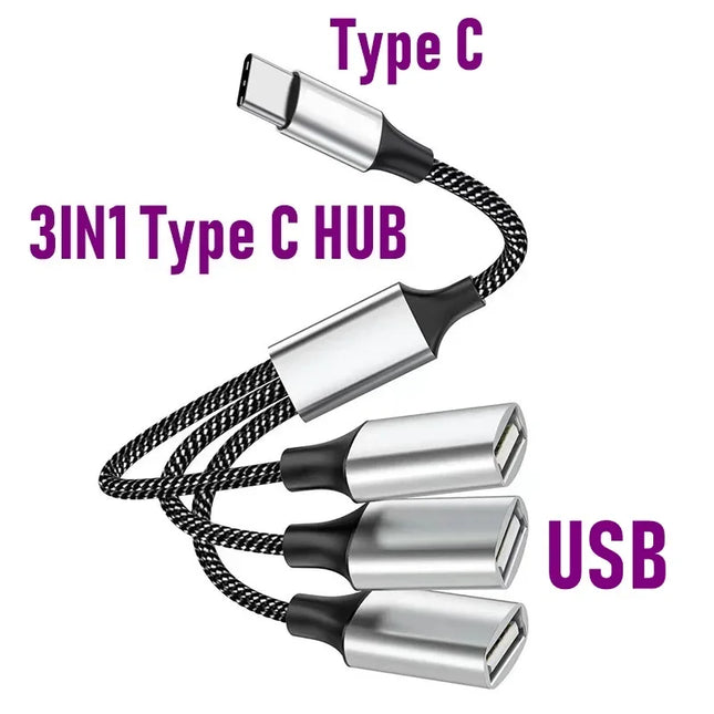 USB Type C Hub Extensions 4 Port USB Cable Splitter OTG High Speed Transfer Adapter Portable Converter For PC Laptop Macbook Pro