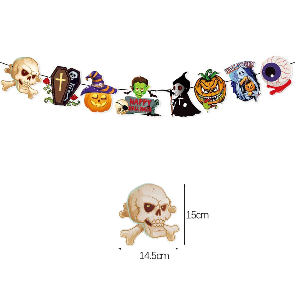 Halloween Hanging Banner Garland Bunting Pumkin Ghost Bat Paper Banner Door Hanging Ornaments Halloween Xmas Party Decoration