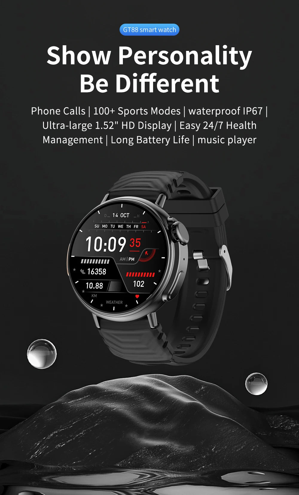 1.52 inch Bluetooth Call Smart Watch Men Sports Fitness Tracker Heart Rate Monitor Music Playback Smartwatch For Android IOS