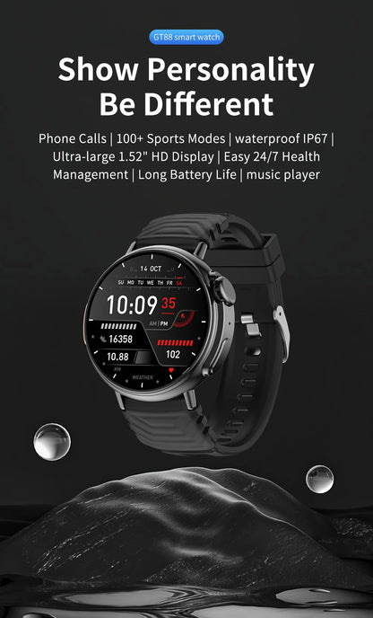 1.52 inch Bluetooth Call Smart Watch Men Sports Fitness Tracker Heart Rate Monitor Music Playback Smartwatch For Android IOS