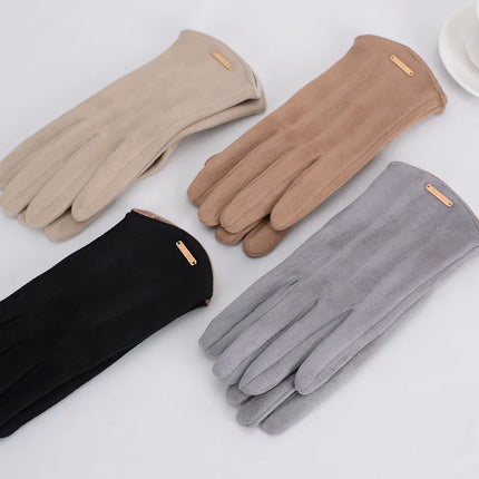 Women Autumn Winter Keep Warm Touch Screen Thin  Solid Simple Gloves Cycling Drive Suede Fabric Elegant Windproof