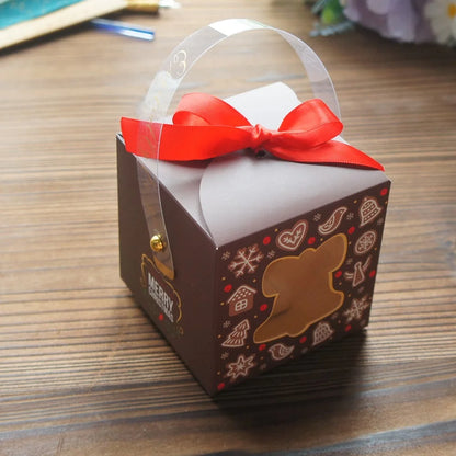 12pcs Christmas Paper Box with Window Handle Candy Box Soap Candle Cookie Candy Little Gift Packaging Party Favors Decor