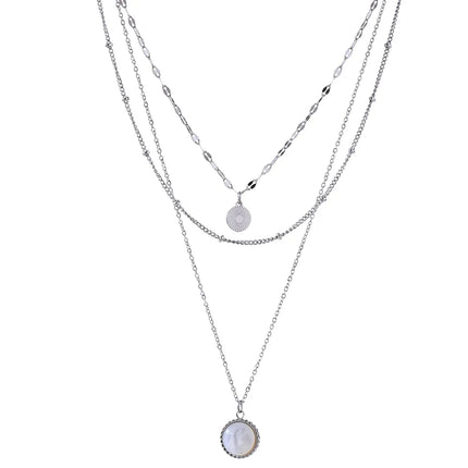 Yhpup Bohemian Round Pendant Stainless Steel Necklace Chain Exquisite Metal Texture Collar Women Necklace бижутерия Office Gift