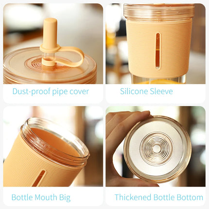 710ml/24oz Large Capacity Coffee Cup, Plastic Water Bottle With Straw, High Temperature Resistant Clear,Reusable Cups with Straw