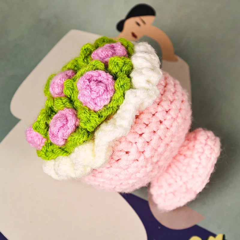 Stuffed Plants Sunflowers Roses Handmade Crochet Flowers Keychains Small Pendant Backpack Hangings Christmas Birthday Gifts