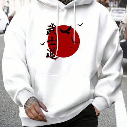Japanese Cartoon Printing Men Hoody O-Neck All Match Loose Sweatshirt Fashion Fleece Basic Daily Hoodie Autumn Novelty Clothes