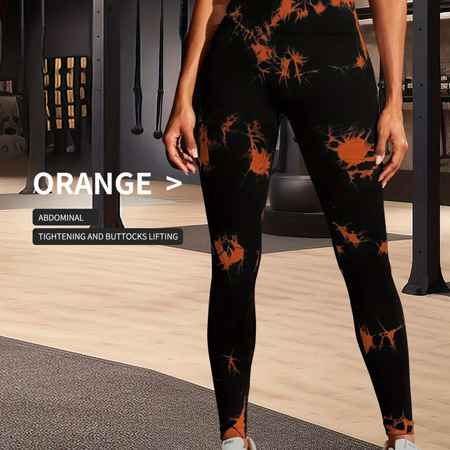 New Tie Dyed Fragmented Flower Yoga Leggings High Waist Tight Fit Lifting Hip Fitness Leggings Running Sports Pants
