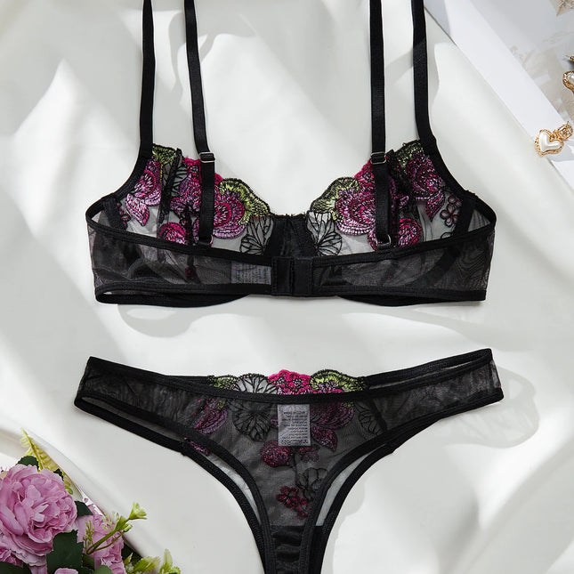 Summer Young Girls Floral Lingerie Hot Transparent Cheap Lingerie set Sexy Two Piece Bras Panty Brief Underwear  Sets