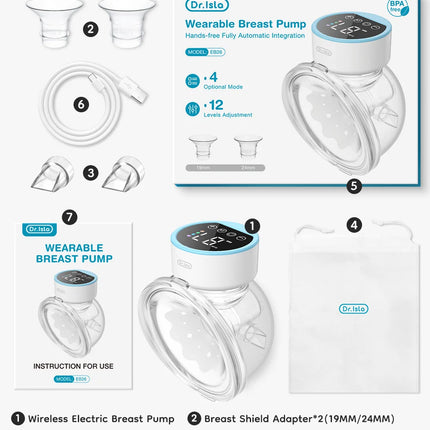 MAMIJOY Wearable Electric Breast Pumps 4 Modes 12 Levels Portable Hands Free Breast Pump Silent Comfort With 19/24mm Flange EB26