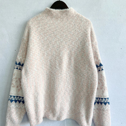 Winter Clothes Women 2023 New Year Sweater Snowflake Vintage Loose Jumper Red Long Sleeve Knitted Pullover Holiday Tops