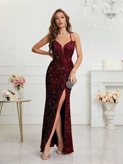 Unithorse Split Thigh Sequin Cami Women Dress