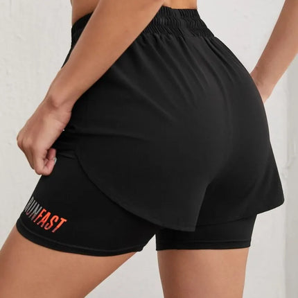 Women's High Rise Yoga Shorts With Elastic Proximity Control Running Shorts, Fake Two Pieces Pants