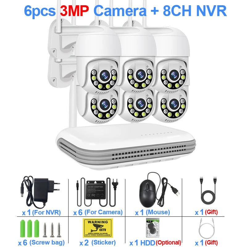 Smar 3MP Wireless CCTV Security Camera System PTZ Wifi Camera Outdoor Surveillance Camera Kit  Alarm 8CH NVR WIFI Camera Set