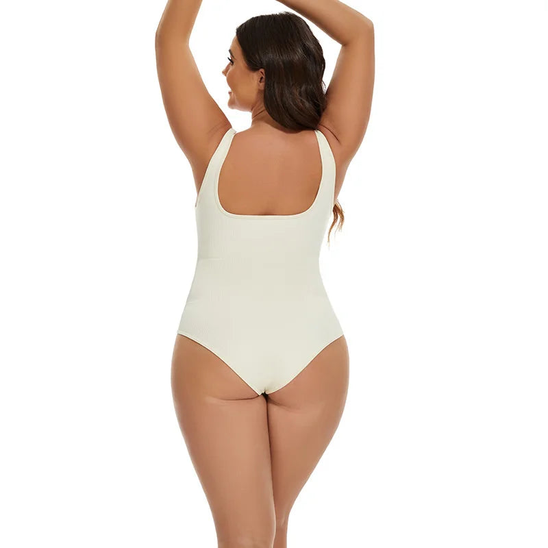 GUUDIA Ribbed Tummy Jumpsuit Daily Shaper Bodysuits Light Control Compress Tummy Control Open Crotch Shapewear Suits Open Crotch