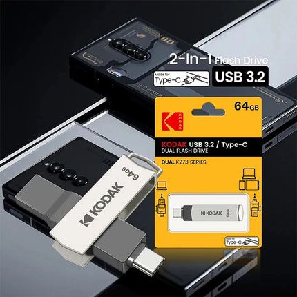 KODAK USB3.2 Type C Flash Drive 256GB 128GB 32GB Pendrive High Speed Dual Memory Stick For Smartphone Laptop