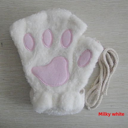 Cat Claw Gloves Winter Cute Cartoon Cat Girls Fingerless Gloves Thickened Velvet Bear Paw Half Finger Gloves