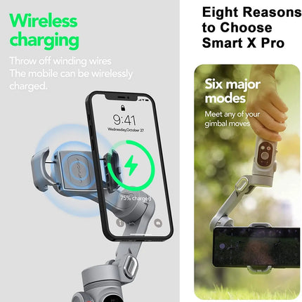 Handheld Gimbal Stabilizer 3-Axis Smart X Pro Professional for Smartphone Wireless Charging OLED Display LED Light Focus Wheel