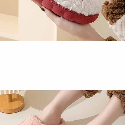 Eyriphy New Fashion Cotton Slippers For Women Winter Warm House Shoes Curly Faux Cotton Bedroom Slides Non-Slips Comfort Slipper