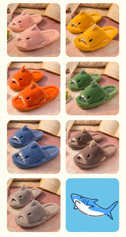 Pallene Shark Fur Slippers For Women Autumn And Winter Indoor Home Men's Soft  Cozy Slides Cartoon Open Toe Plush Cotton Slipper