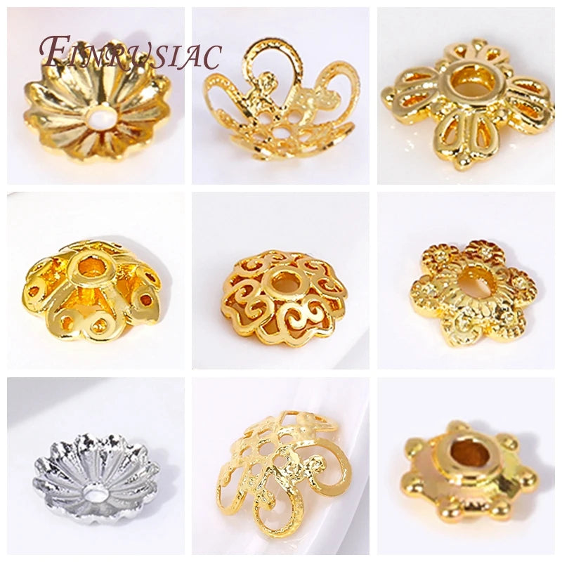 8/10MM 18K Gold Plated Brass Metal Hollow Beads Caps Flower Caps For Beads For DIY Beading Jewelry Making Supplies Wholesale