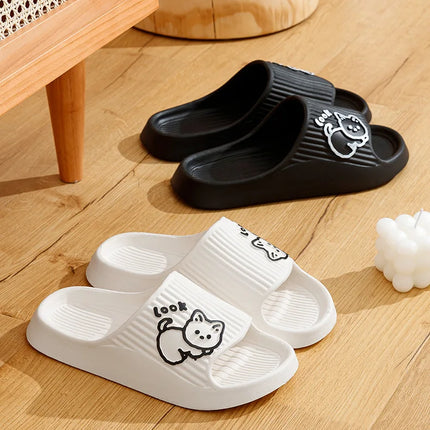 Women's Slippers Cute Kitten Summer Bathroom Non-slip Wear-resistant Cartoon Print Couple Indoor Soft Sole Comfort Home Shoes