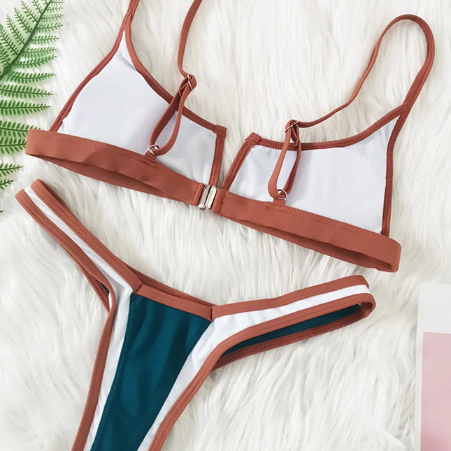 Splicing Denim V Shaped Thong Bikini Women Swimsuit Female Swimwear Two Pieces Bikini Set Bather Push Up Bathing Suit Swim Lady